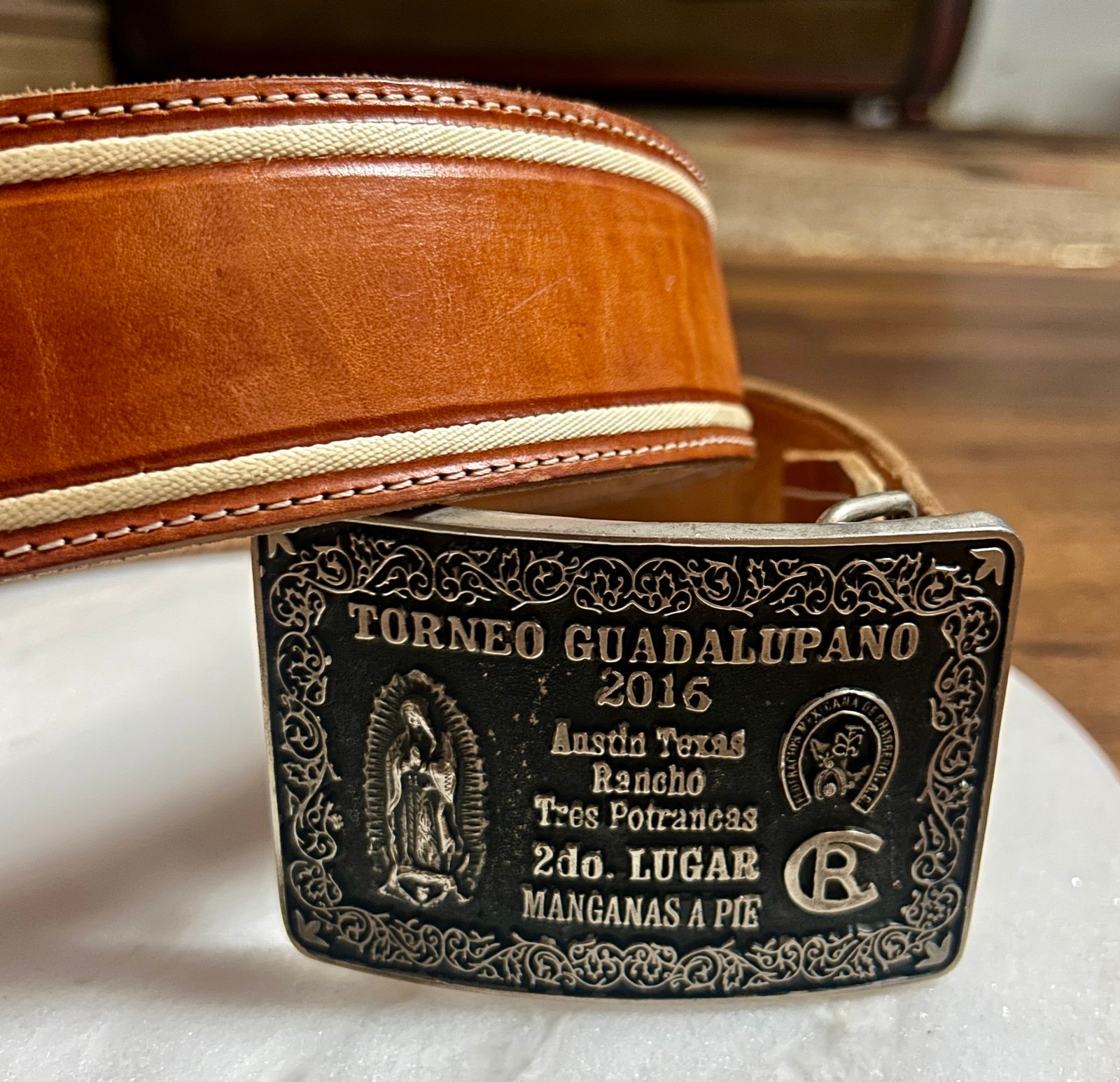 Torneo Guadalupano ~ 2016 Austin, Tx Rancho Silver Buckle Belt & Brown Leather