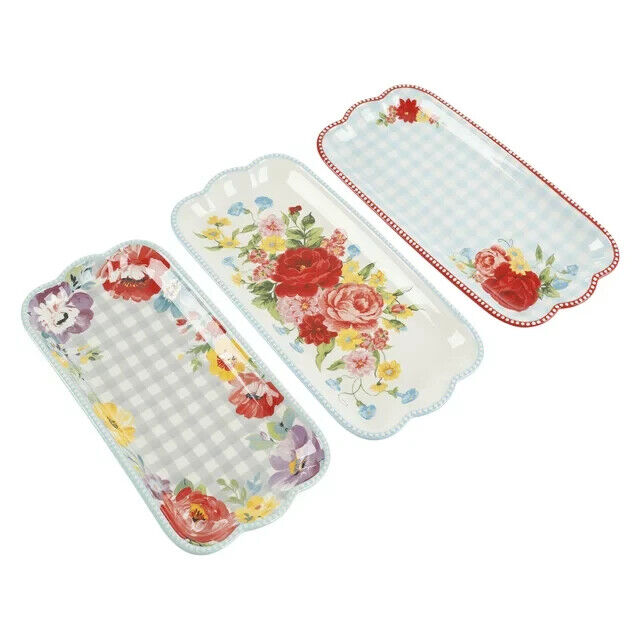 Pioneer Woman Serving Platters Floral Medley Ceramic Tray 3Pcs Set 14.25 x 6.25