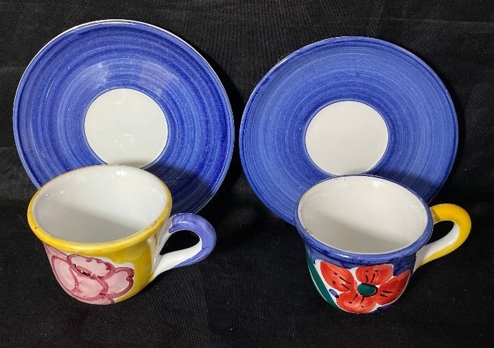 Renardi Coffeeware 2 Demitassse Cups Saucers Made in Italy Colorful