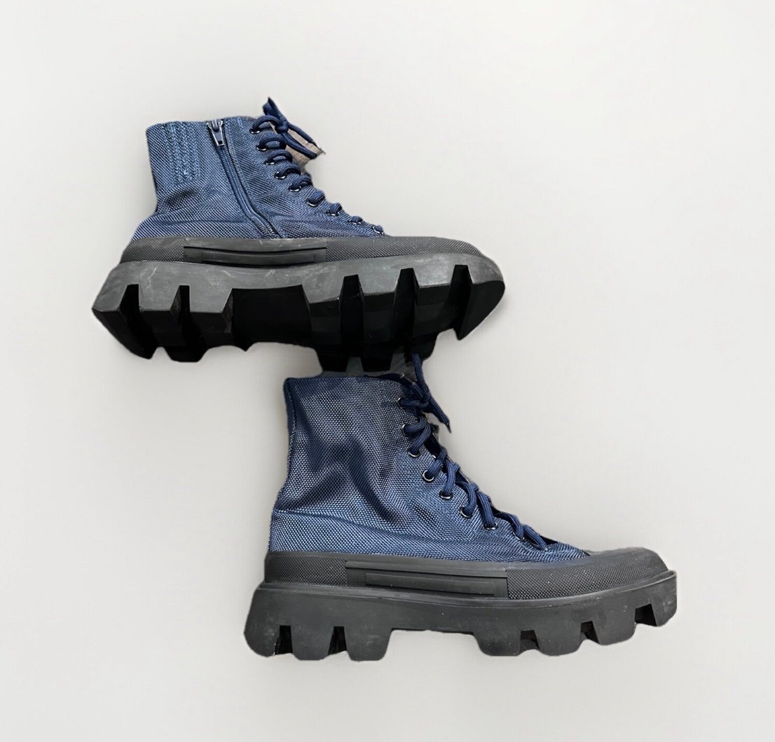 Jeffrey Campbell Women Hikes Blue Canvas Festival Platform Combat Boots size 8.5