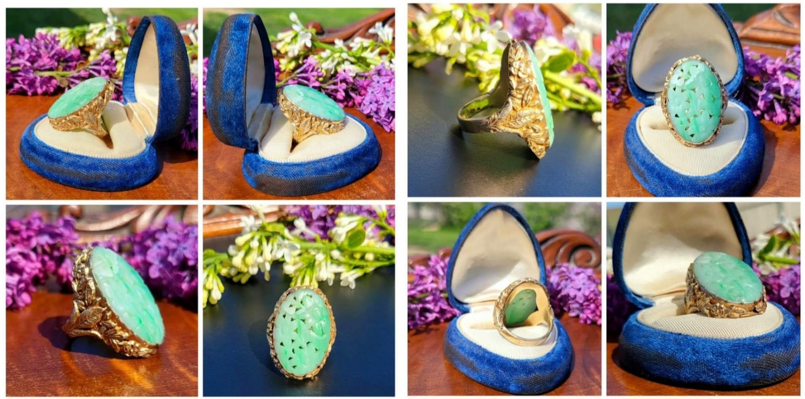 HUGE Art Deco Carved Jade Cocktail Ring