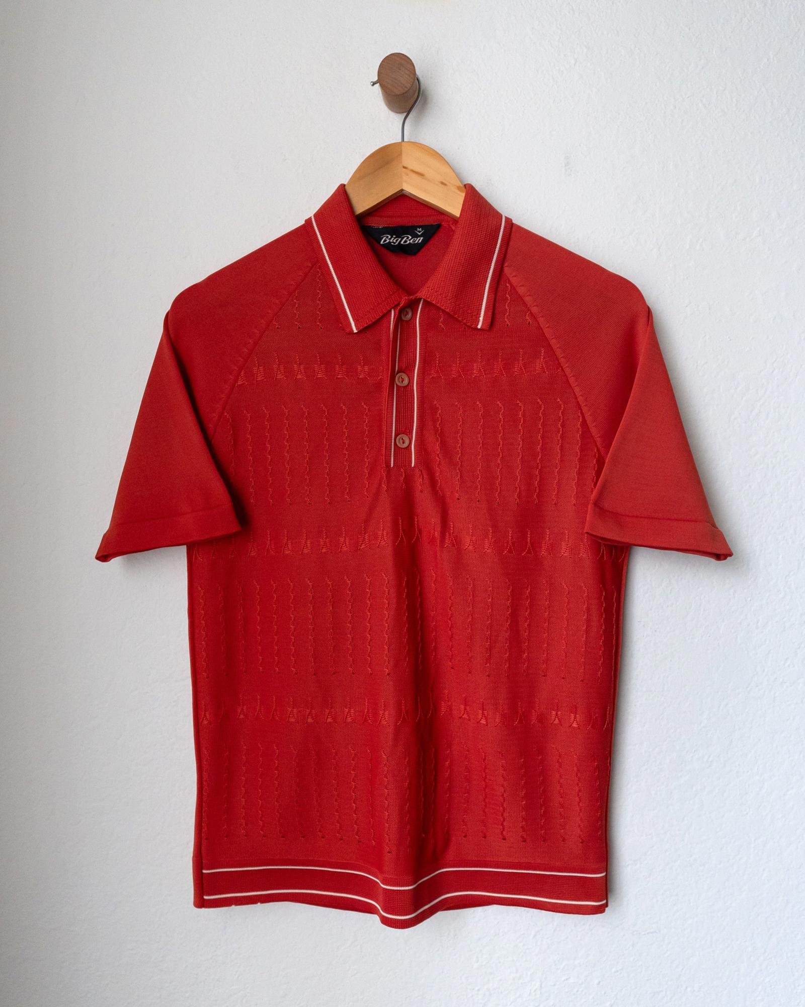 1970s Vintage Big Ben Nylon Knit Striped Polo Shirt