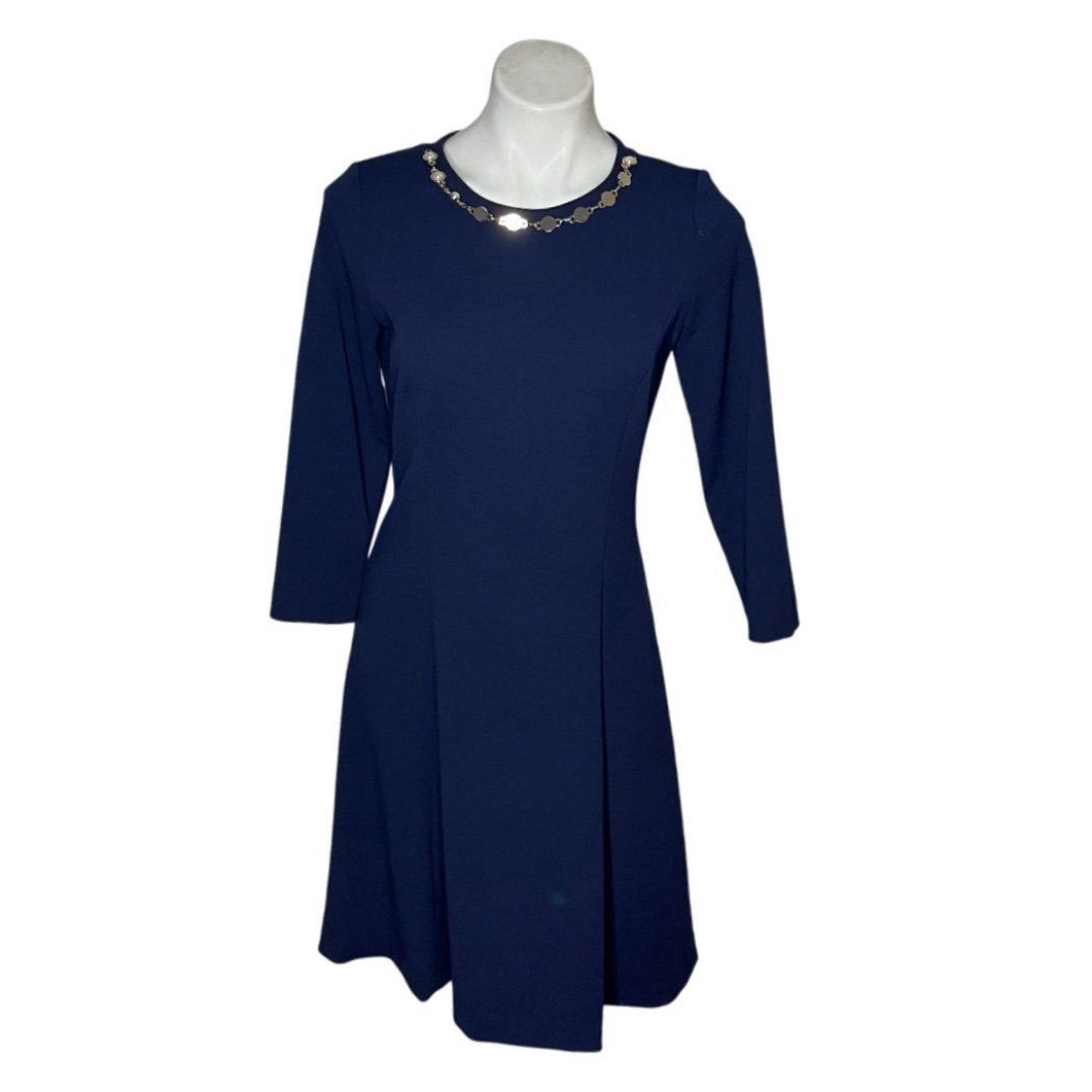 KARL LAGERFELD Blue Dress Necklace Round Neckline Bracelet Sleeve Size 4