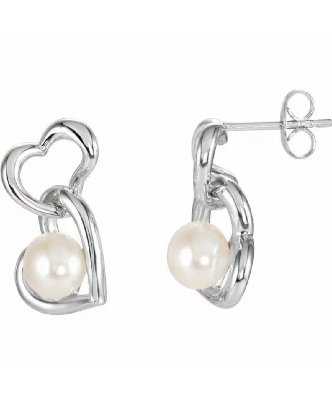 Sterling Silver Pearl Heart Earrings