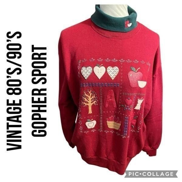 Gopher Sport Vintage 80’s/90’s Country Farm Style Red With Green Turtleneck Pull