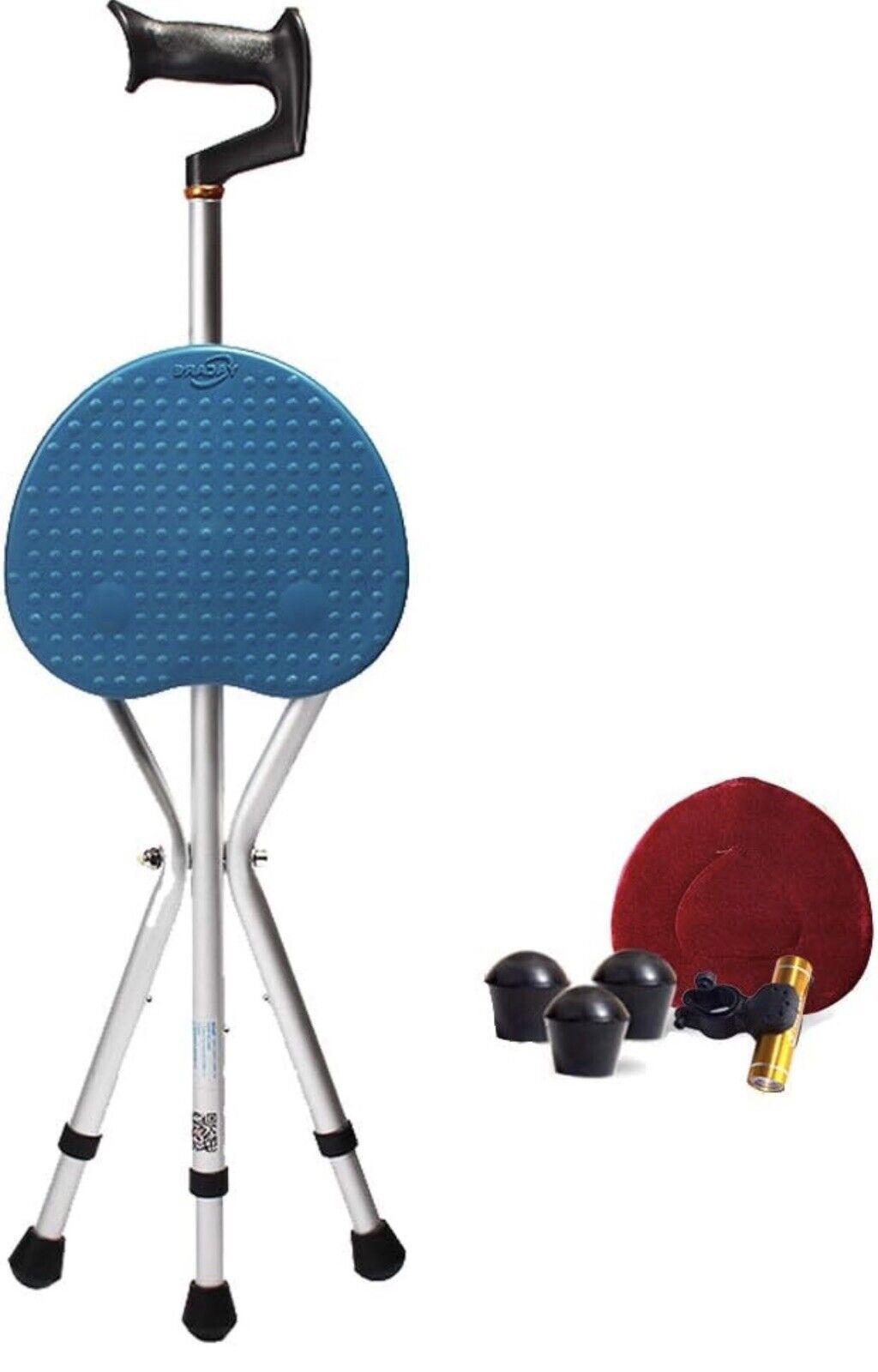 Heavy Duty Walking Cane with Folding Seat 440 lbs (Blue)