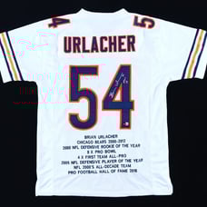 Read Description Brian Urlacher Autographed Stat Jersey with HOF Inscript. (BAS)