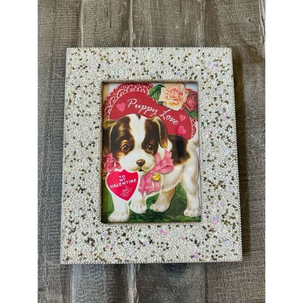 Valentine Puppy Love Dog Sparkly Beaded Picture Frame Decor