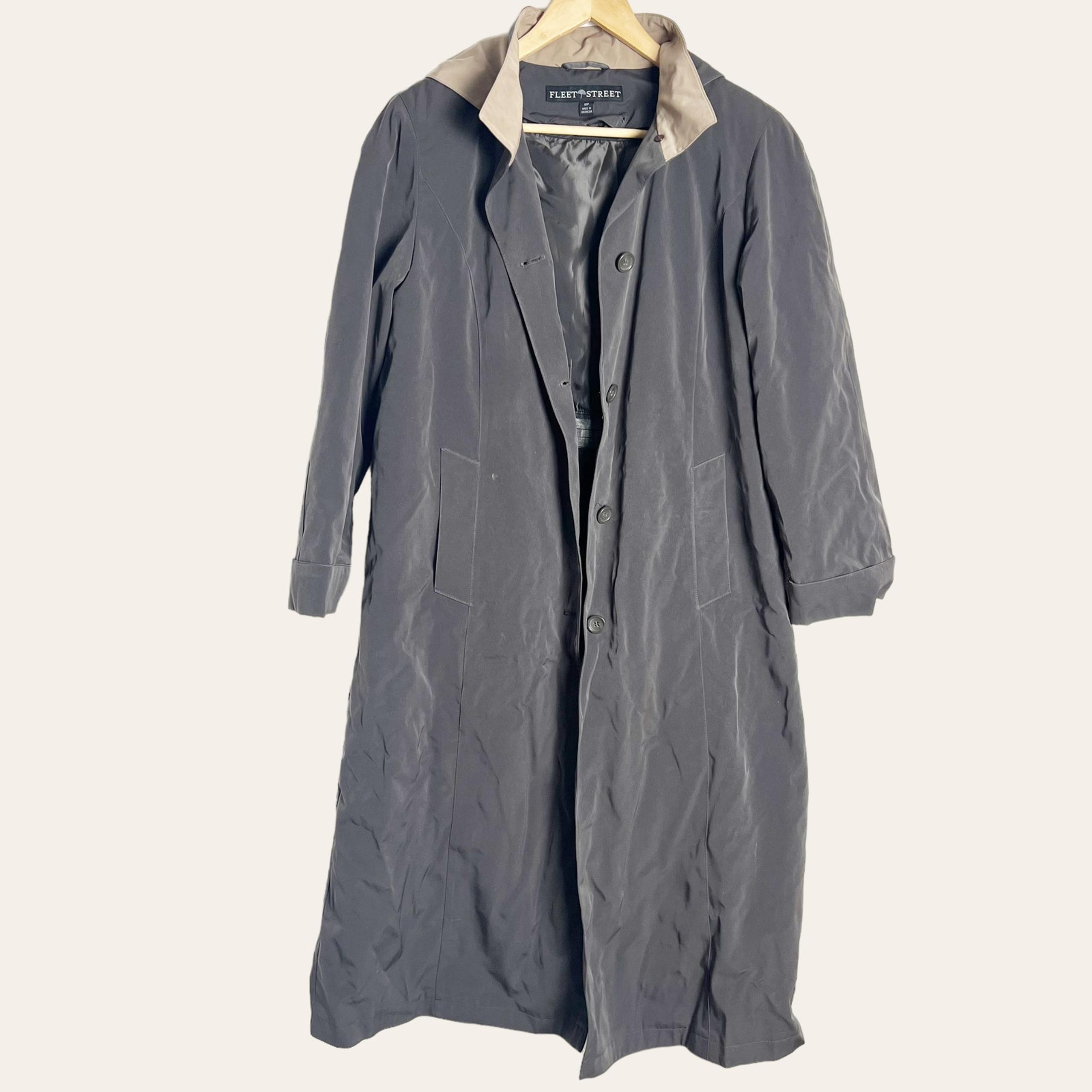 Fleet Street Vintage Women’s Olive Green Long Hooded Trench Rain Coat Size 12P