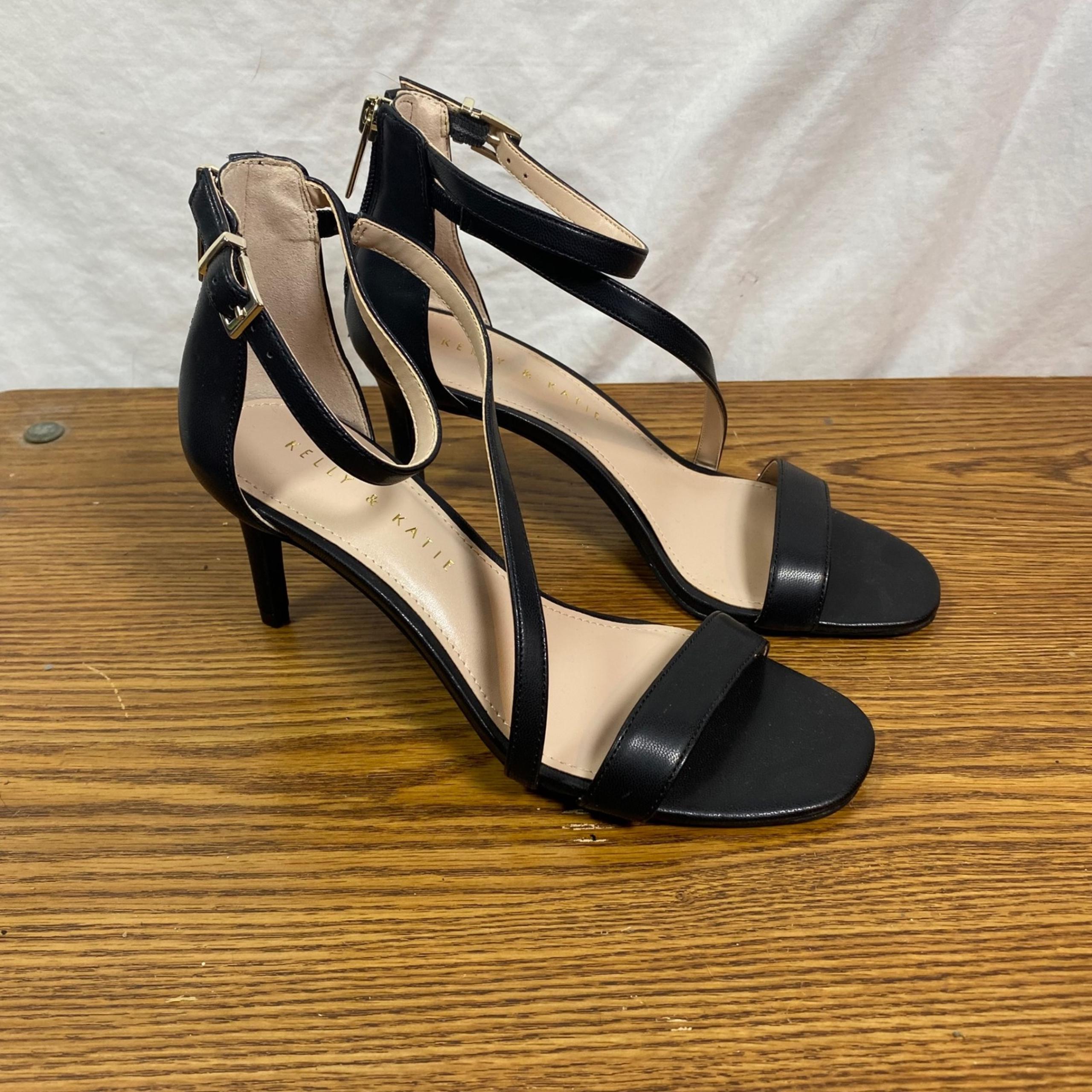 Kelly & Katie Black Heels Ankle Strap Stiletto Party Shoes Size 6.5