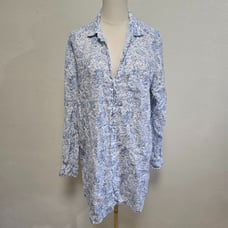 Frank & Eileen Mary Linen Shirt Dress Blue Floral Print Size Large