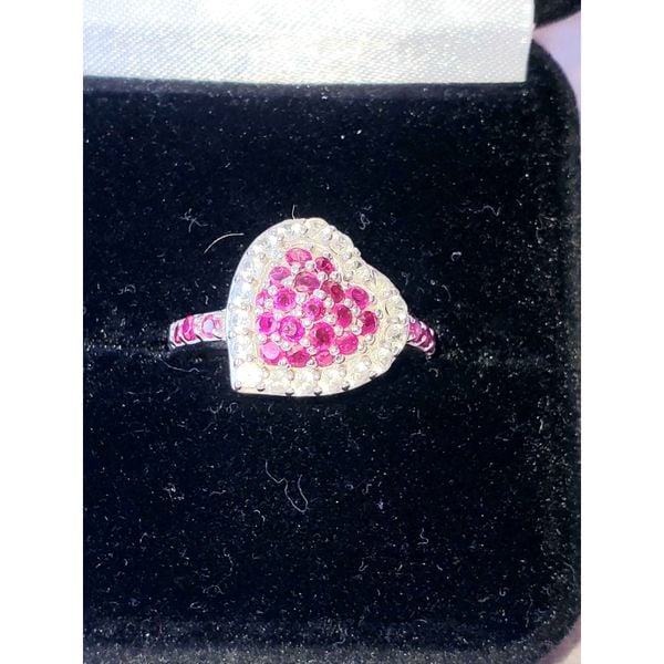 Natural Ruby and White Topaz Heart Ring