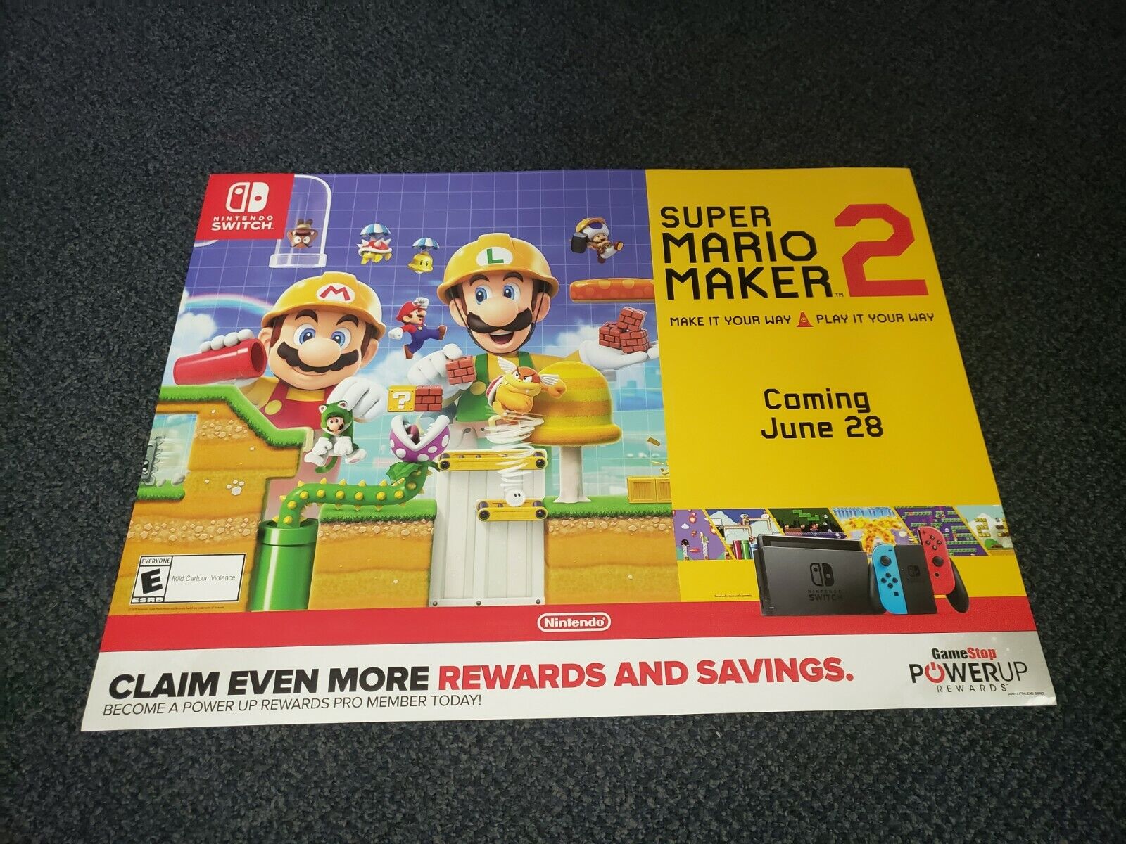 Super Mario Maker 2 Display Promotional Sign 18x24 Nintendo Switch