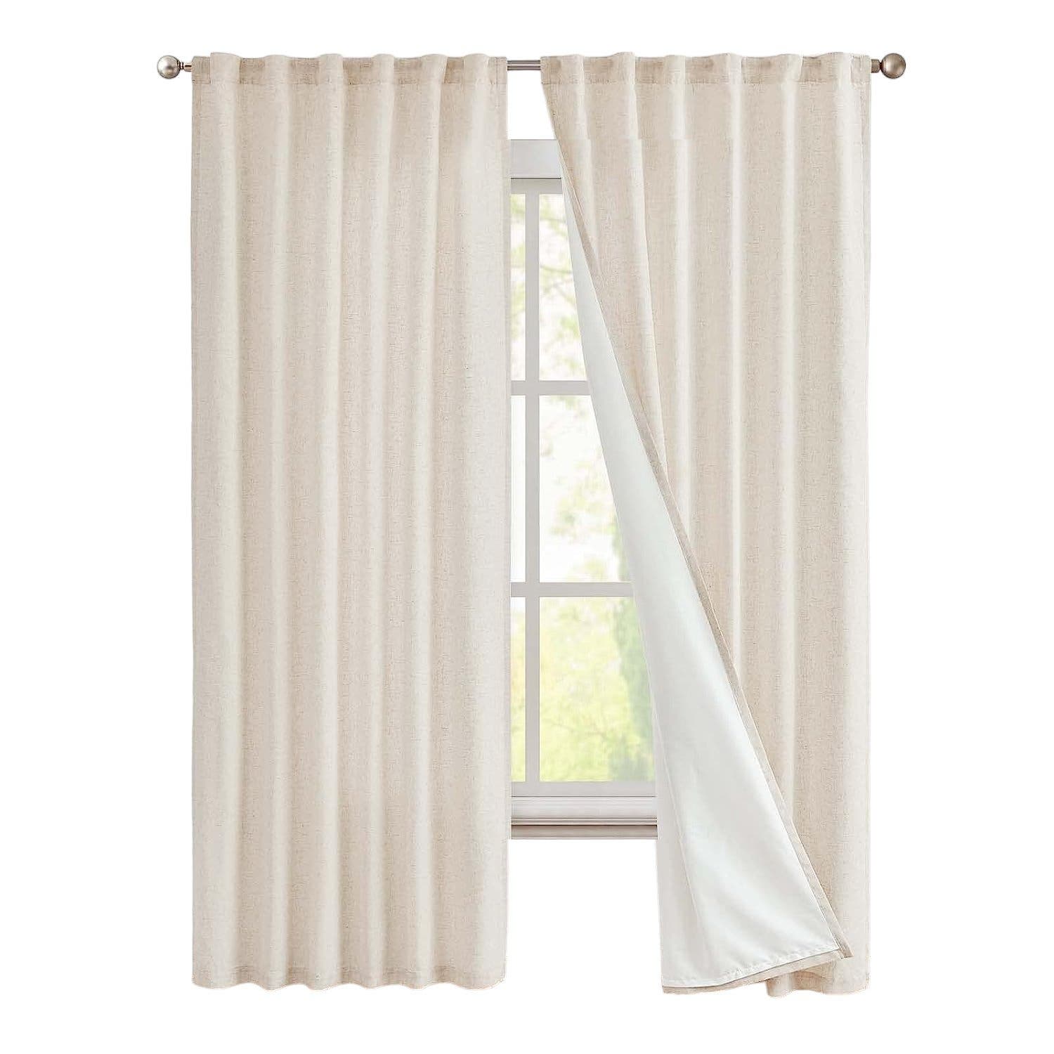 Linen Beige Curtains Panels Drapes, Each 50 W x 90 L, Light Filtering, 2 Panels