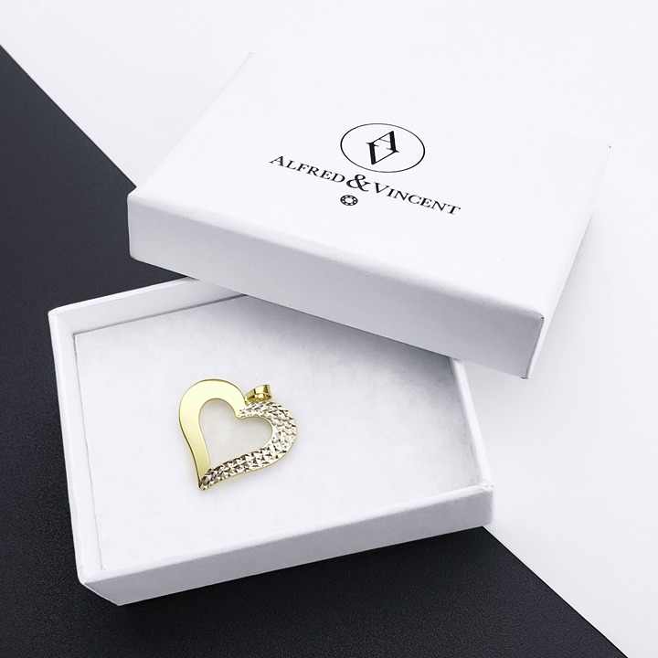Large Heart Love and Affection Charm Pendant in 2-tone 14k Yellow & White Gold