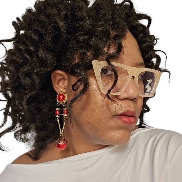 Vintage Dangling Red Bead and Gold Clip-On Earrings | 4.50 | Circa 1980s