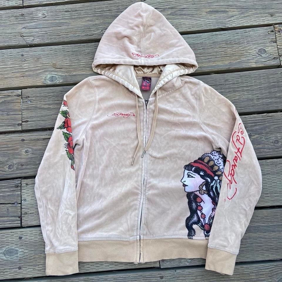 y2k tan embroidered Ed Hardy jacket !