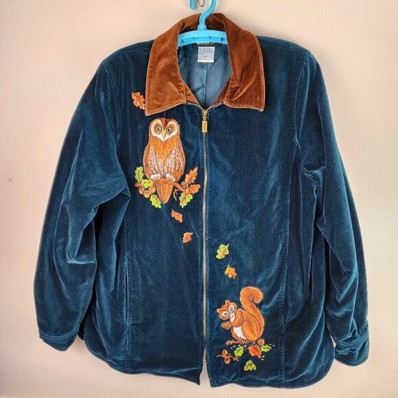 Bob Mackie Wearable Art Embroidered Velvet Full Zip Jacket Size Large