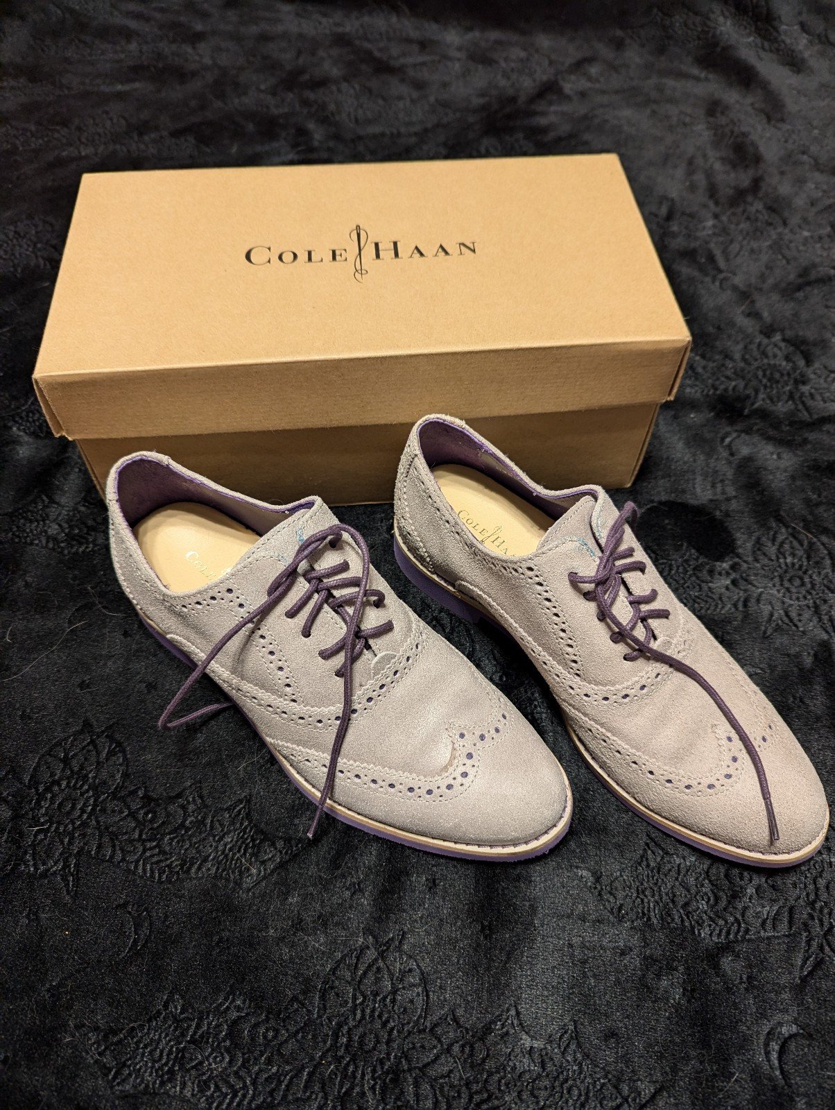 Cole Haan silver and violet Alisa Oxford lace up shoes