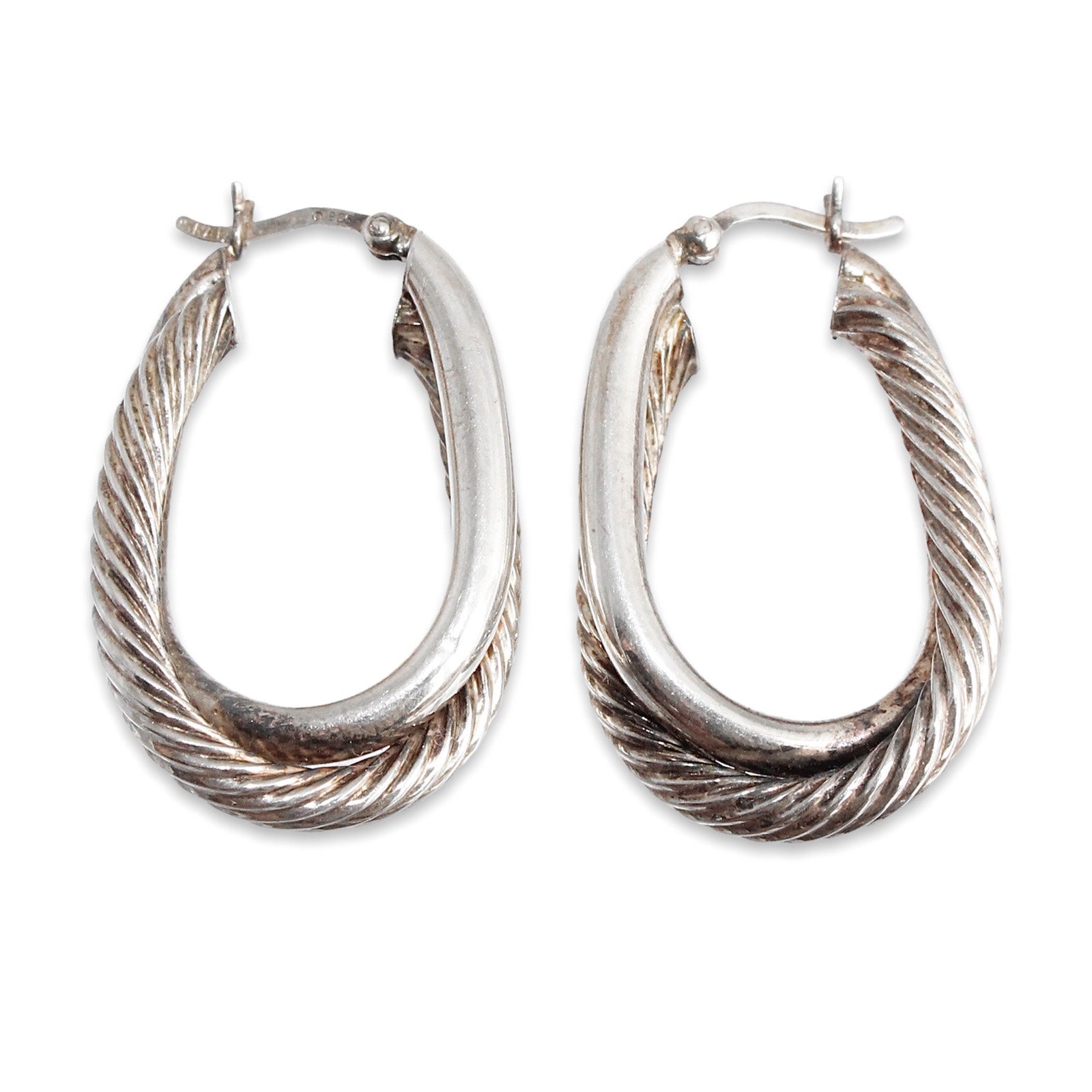 Vintage Israel Sterling Silver Hoop Earrings Twisted Rope Cable Double Hoops 925