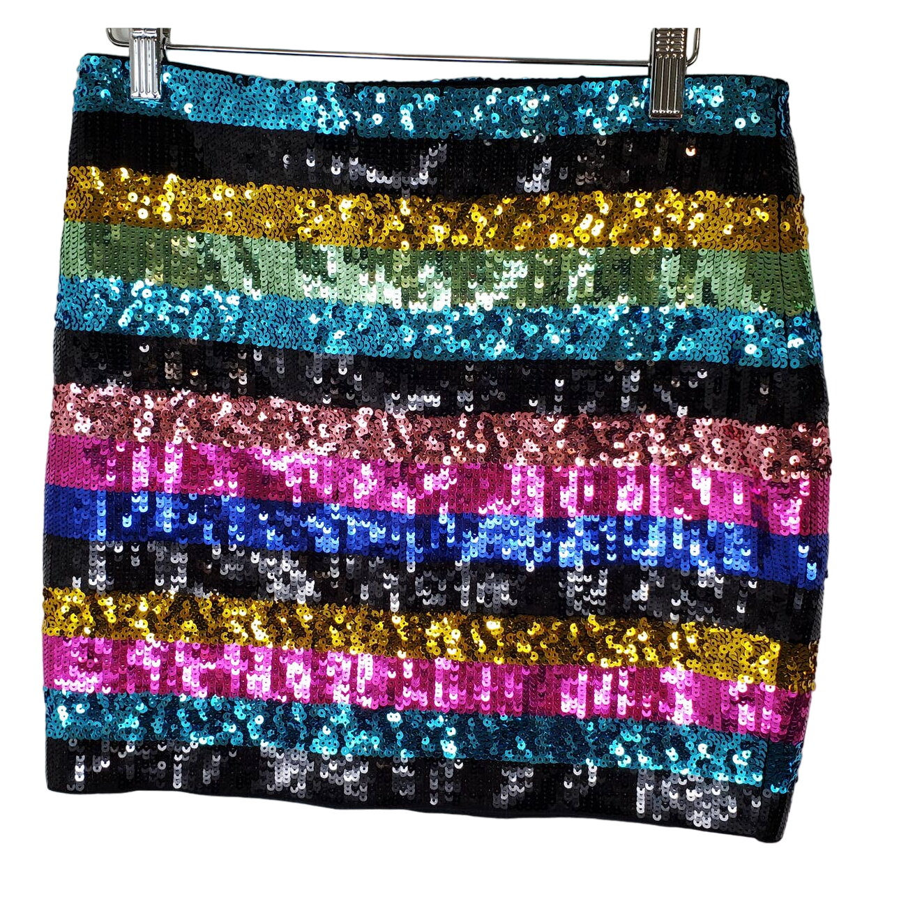 Express Multi Color Striped Sequins Flat Elastic Waist Mini Skirt Womens Small