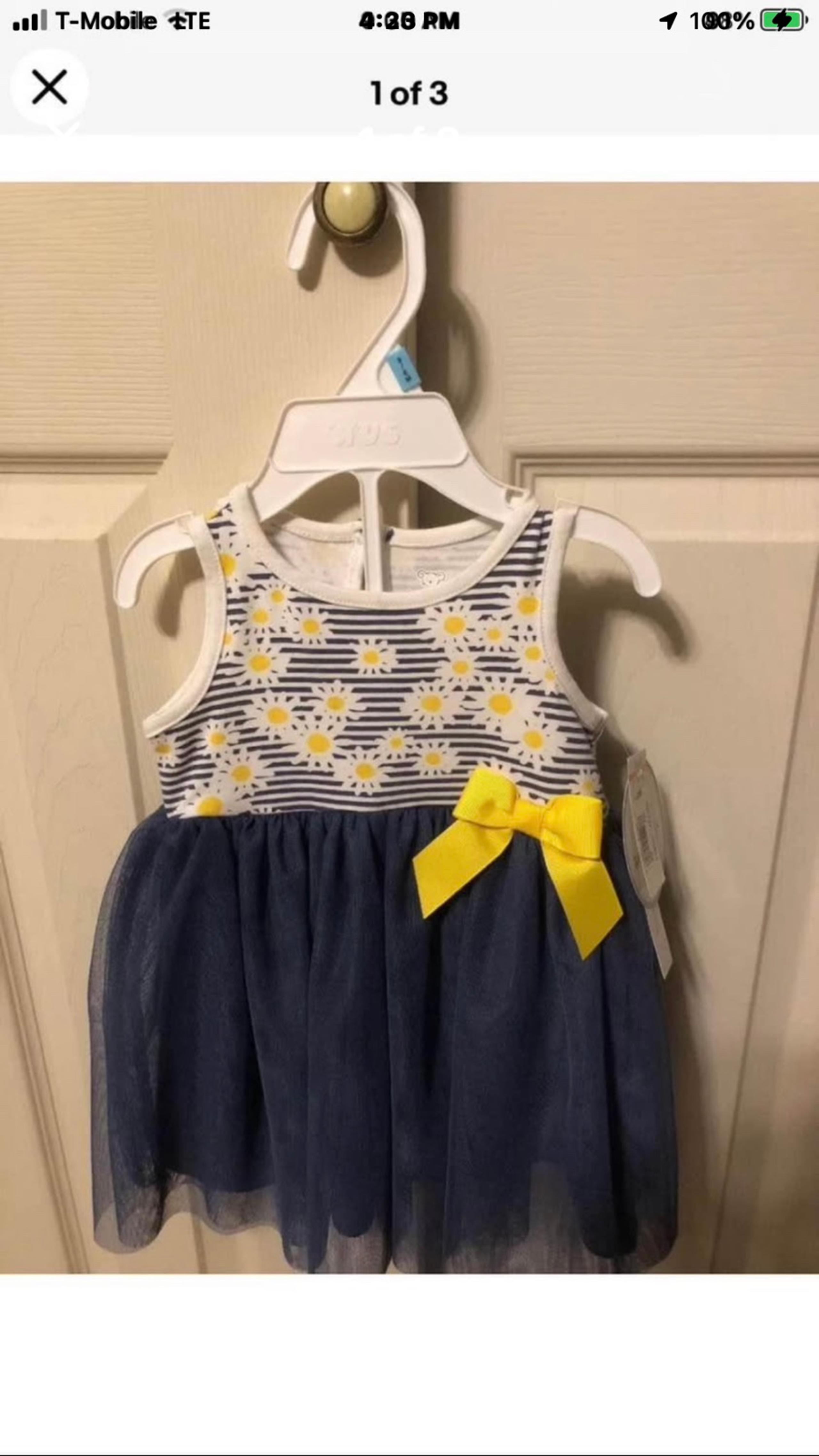 New - Koalakids Baby Girl Size 3-6 Months Daisy Dress w/Panties, Navy Blue, 2 Pc