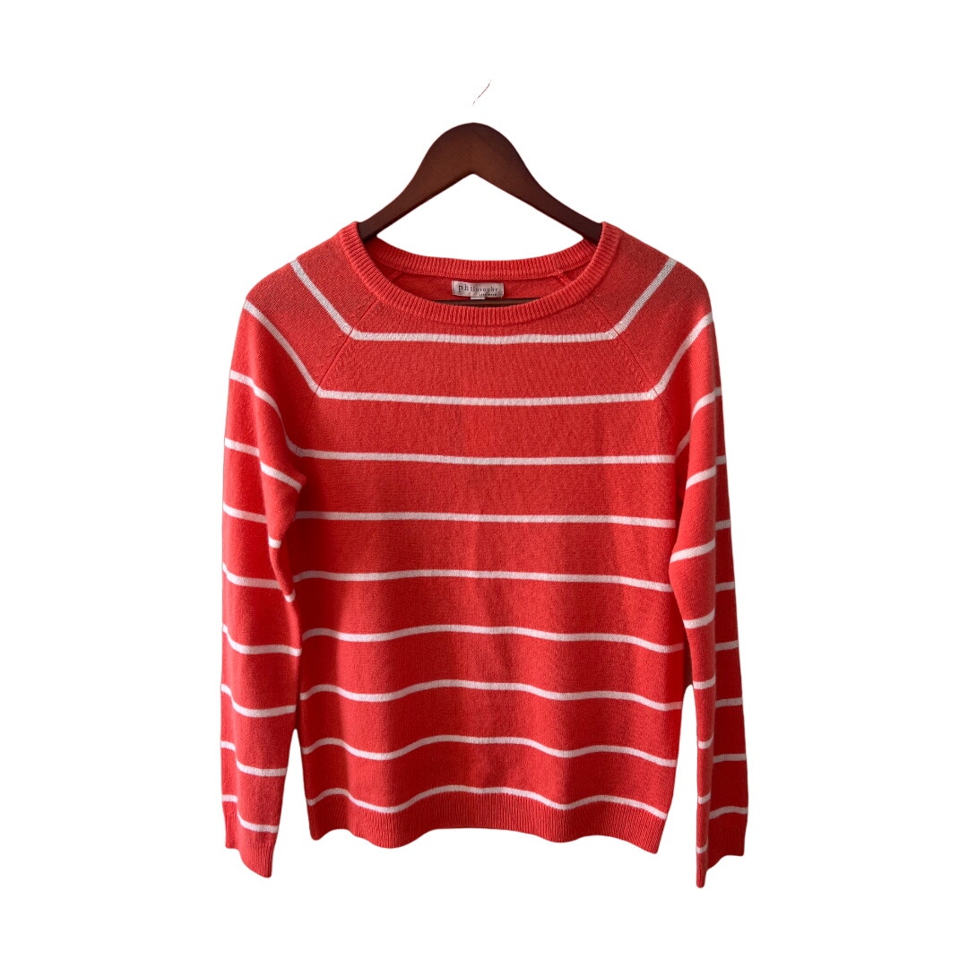 Philosophy Striped Cashmere Crewneck Sweater Coral Melon S