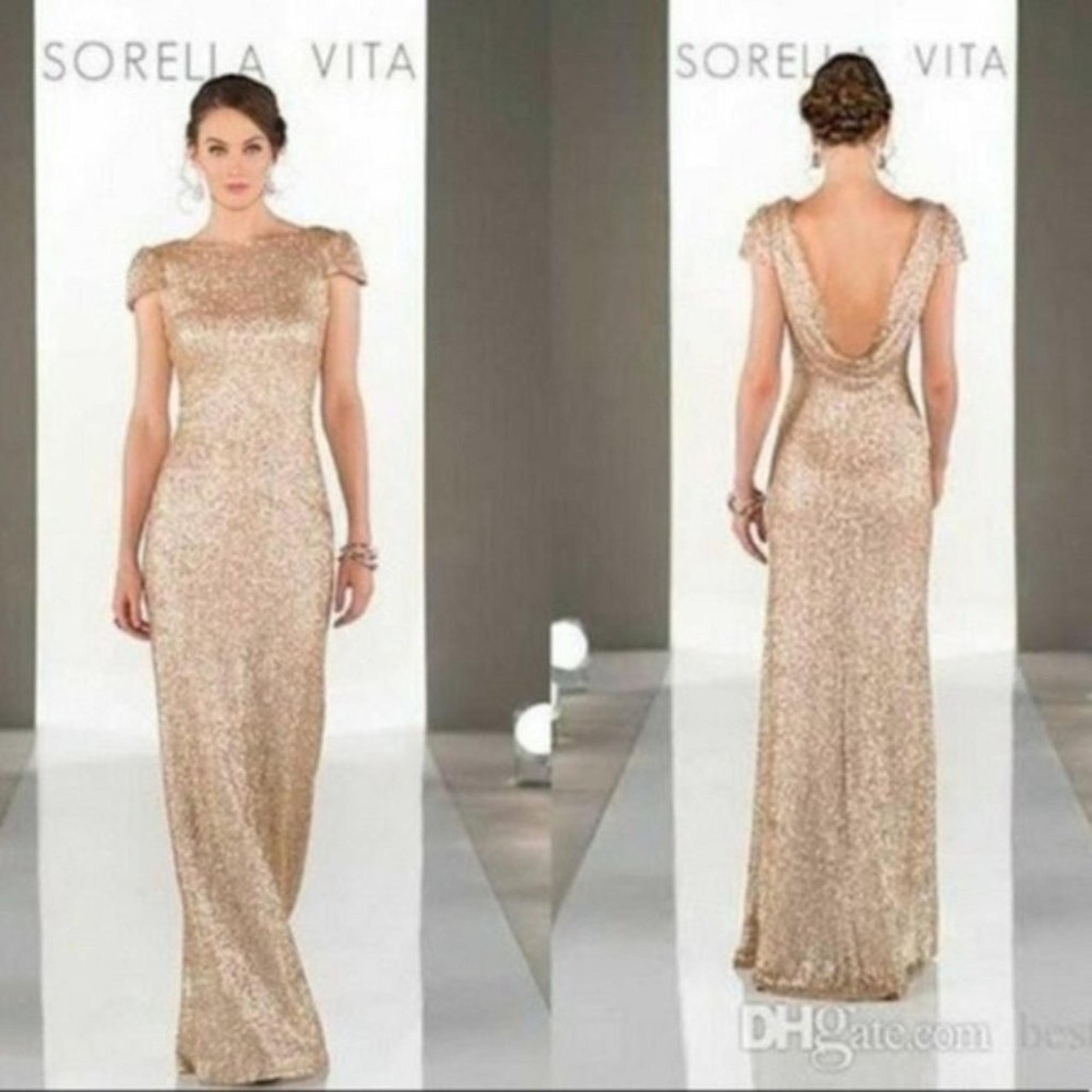 SORELLA VITA Modern Sequin Bridesmaid Dress in Gold  Cowl back Fitted  WOMEN'S 6