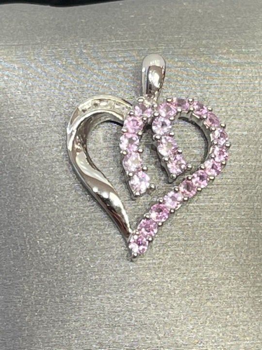 10KT W/G Pink Topaz Heart Pendant