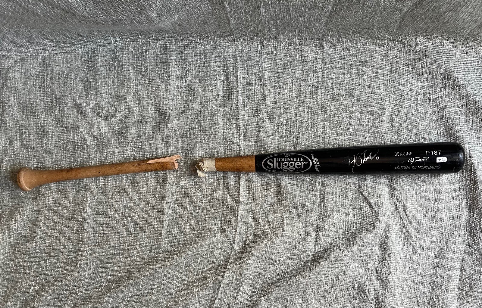 AJ Pollock signed game used broken bat