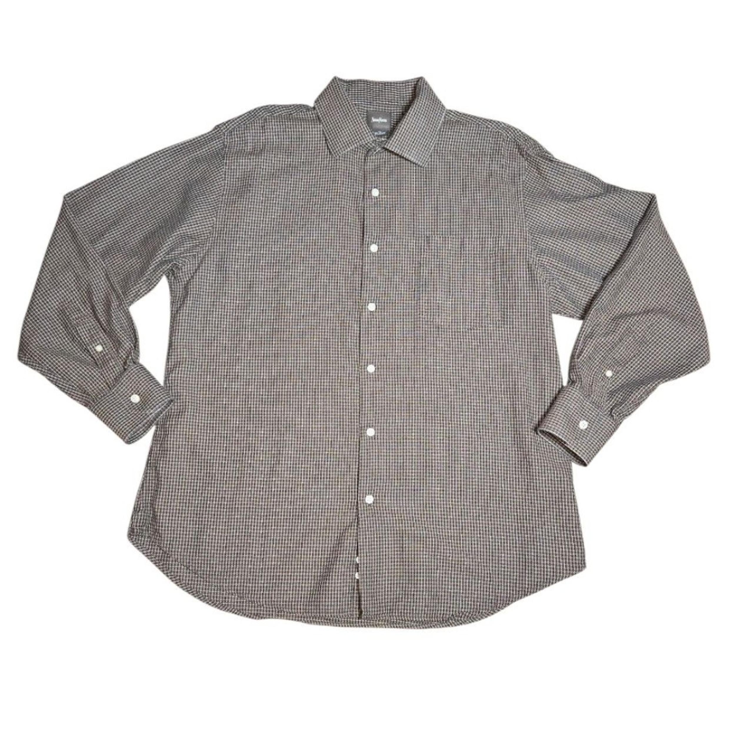 Neiman Marcus Brown Striped 100% Cotton Long Sleeve Button Front Shirt Size XL