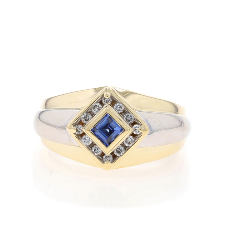 Yellow Gold Lab-Created Sapphire Diamond Mens Ring 10k Square .51ctw Halo LX1032