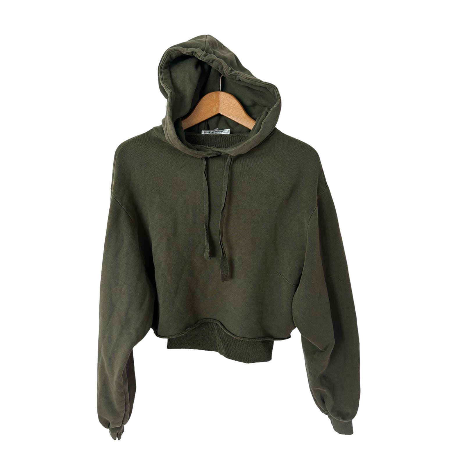 FRAME Cropped Easy Hooded Sweatshirt forest green sz xs organic pima cotton