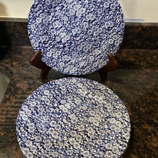 Royal Wessex Victorian Calico Blue 10” DINNER PLATES Scalloped Set of 4 ENGLAND