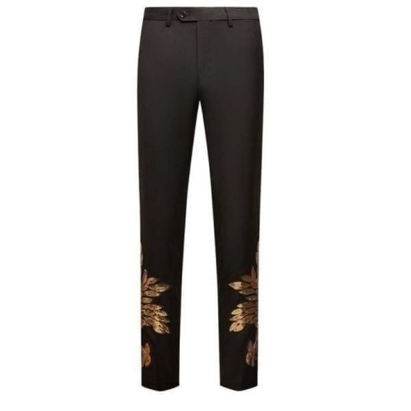 Men’s Big & Tall Black Dress Pants with Gold Applique Size 46