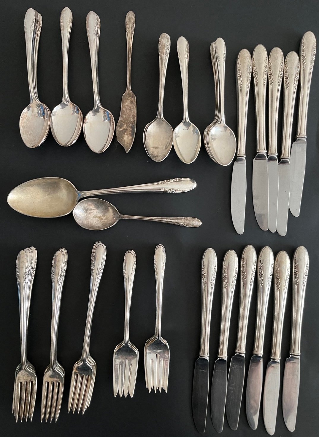 VTG Flatware ALVIN PLATE Pat. 1940 Sixty-Four (64) Pieces of Utensils/Flatware