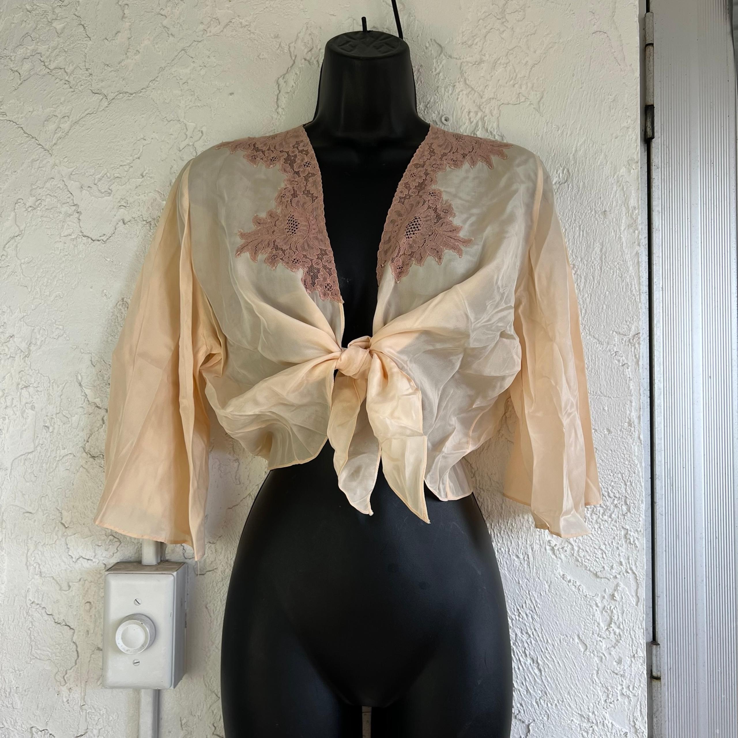 Pink silk lace tie front top glam