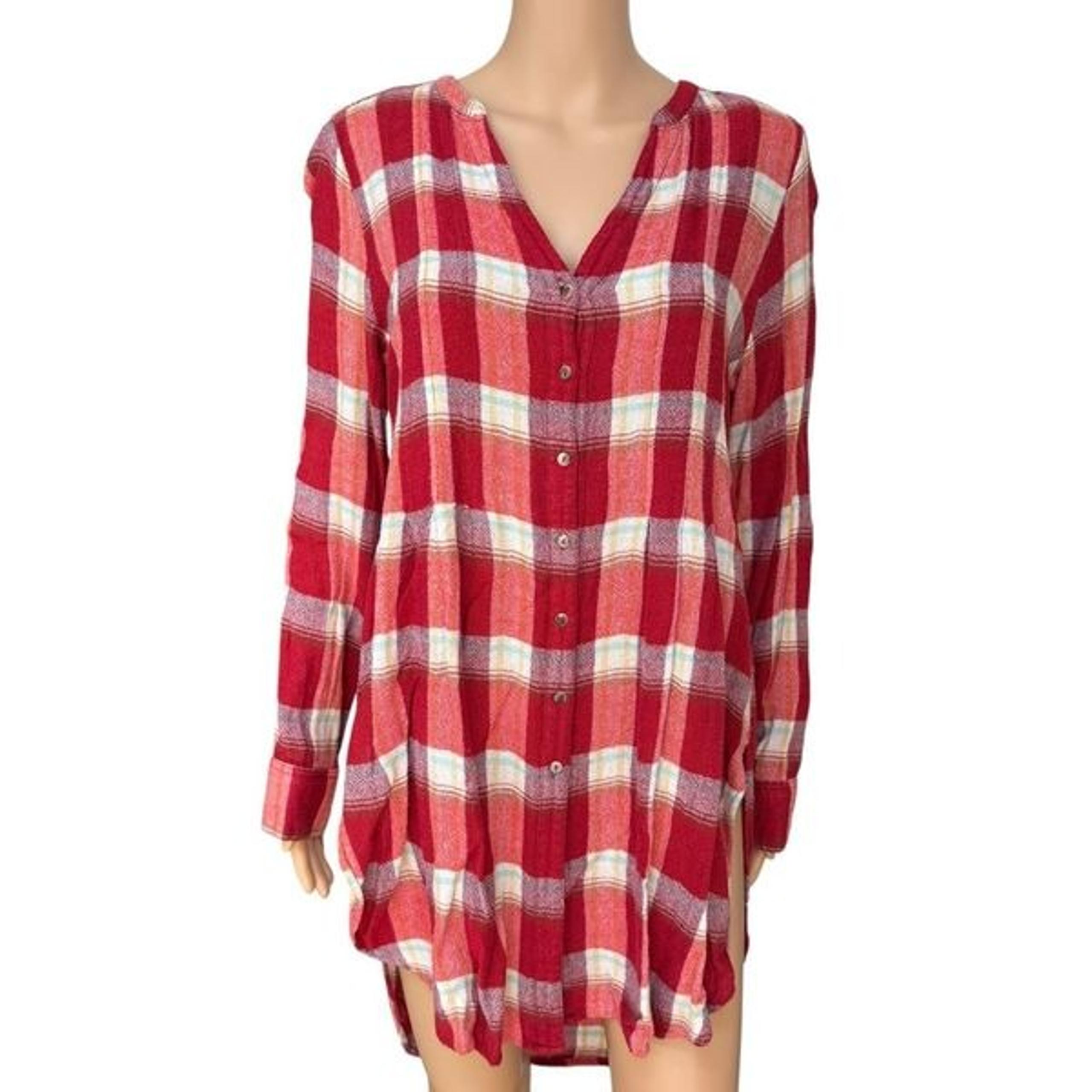 ANTHROPOLOGIE Akemi+Kin Lucie Red Plaid Oversized Blouse Tunic Top wool blend M