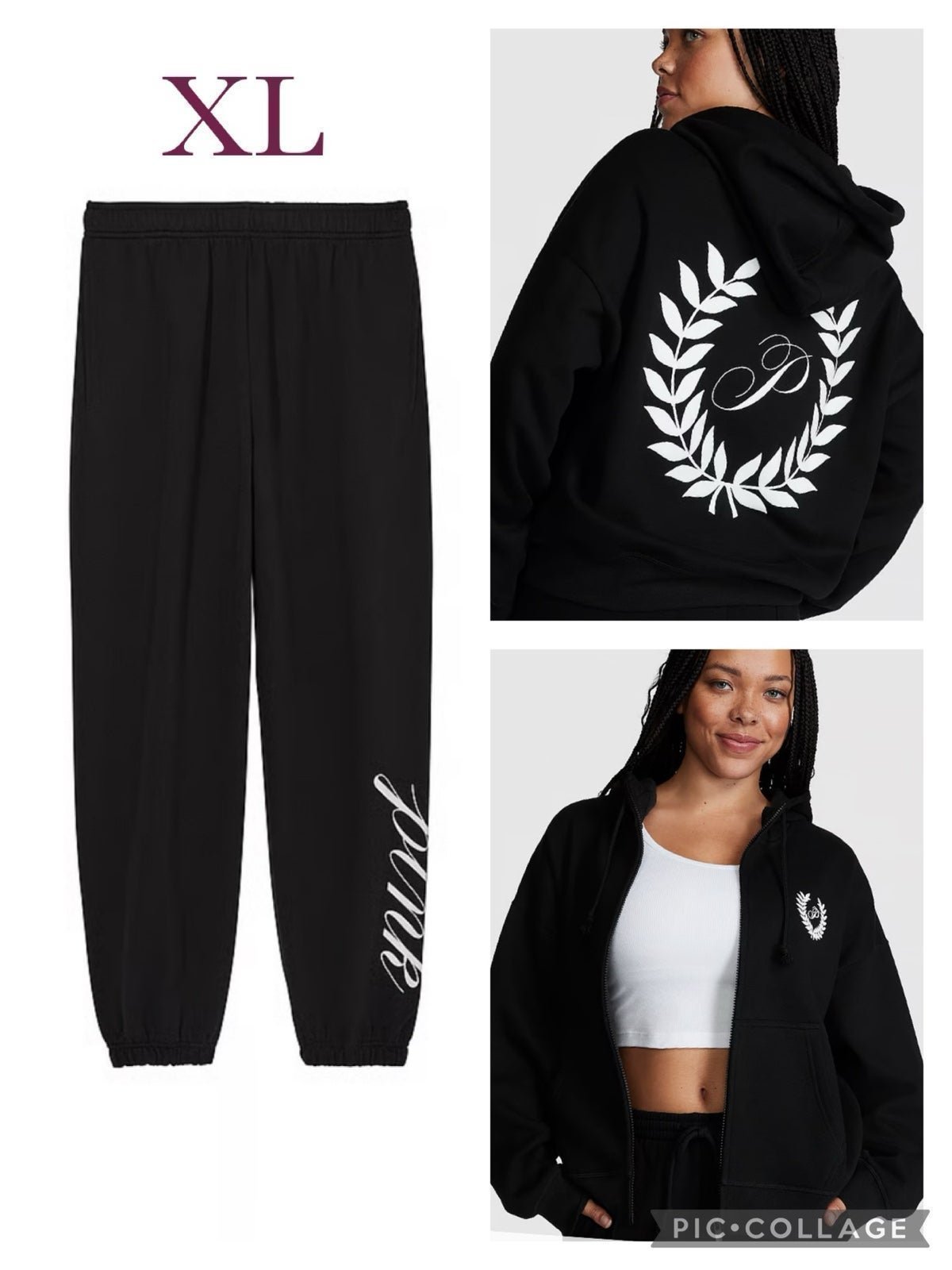 Victorias Secret VS PINK sweatpants full zip HOODIE JOGGER OUTFIT SET XL NEW
