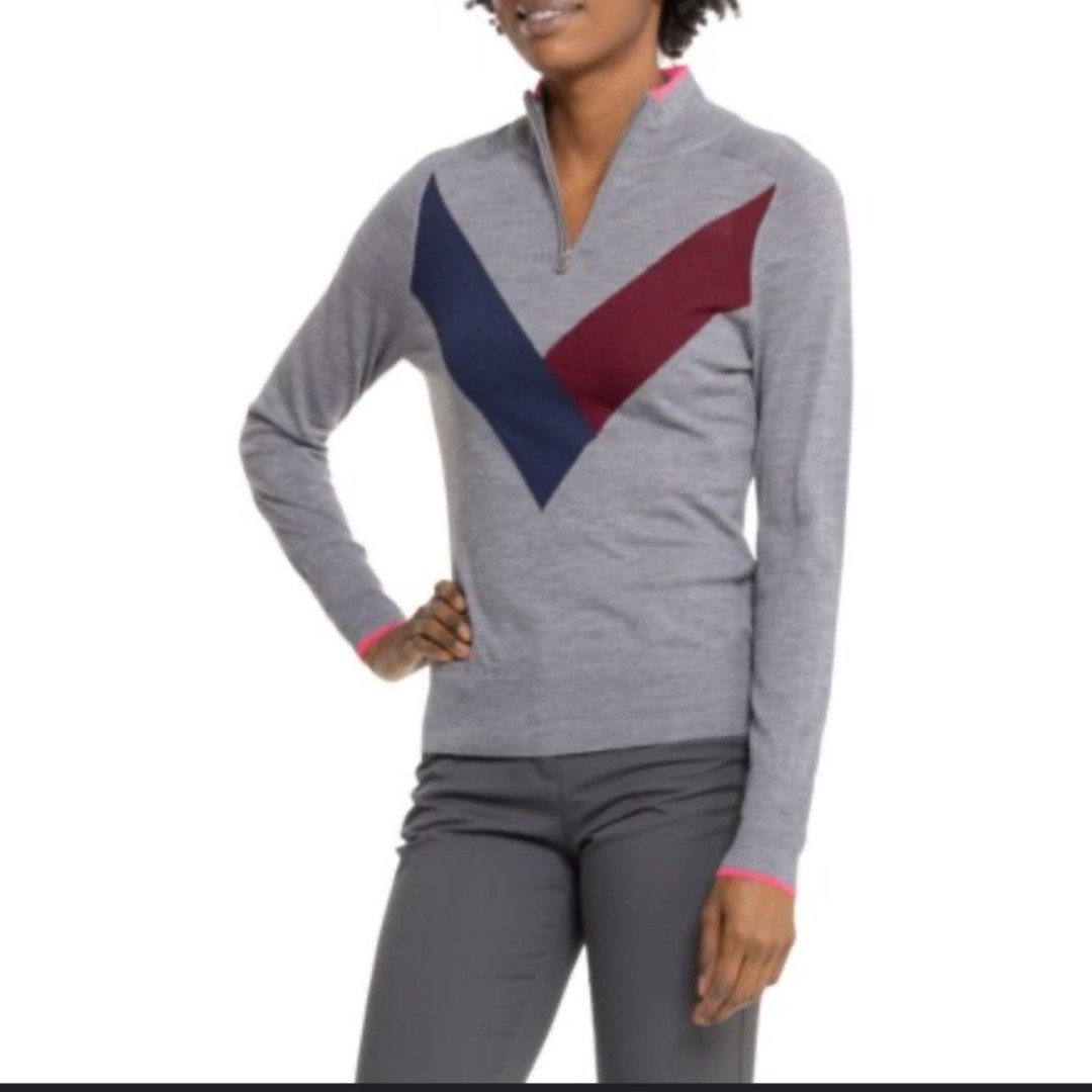 G/FORE Womens Multi V Merino Wool Quarter-Zip Golf Sweater Pullover NWT Size LG