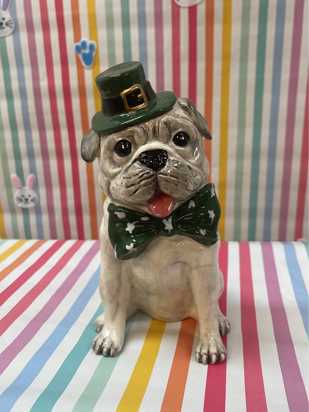 Blue Sky Clayworks St Patrick’s Pug Frenchie Dog Statue