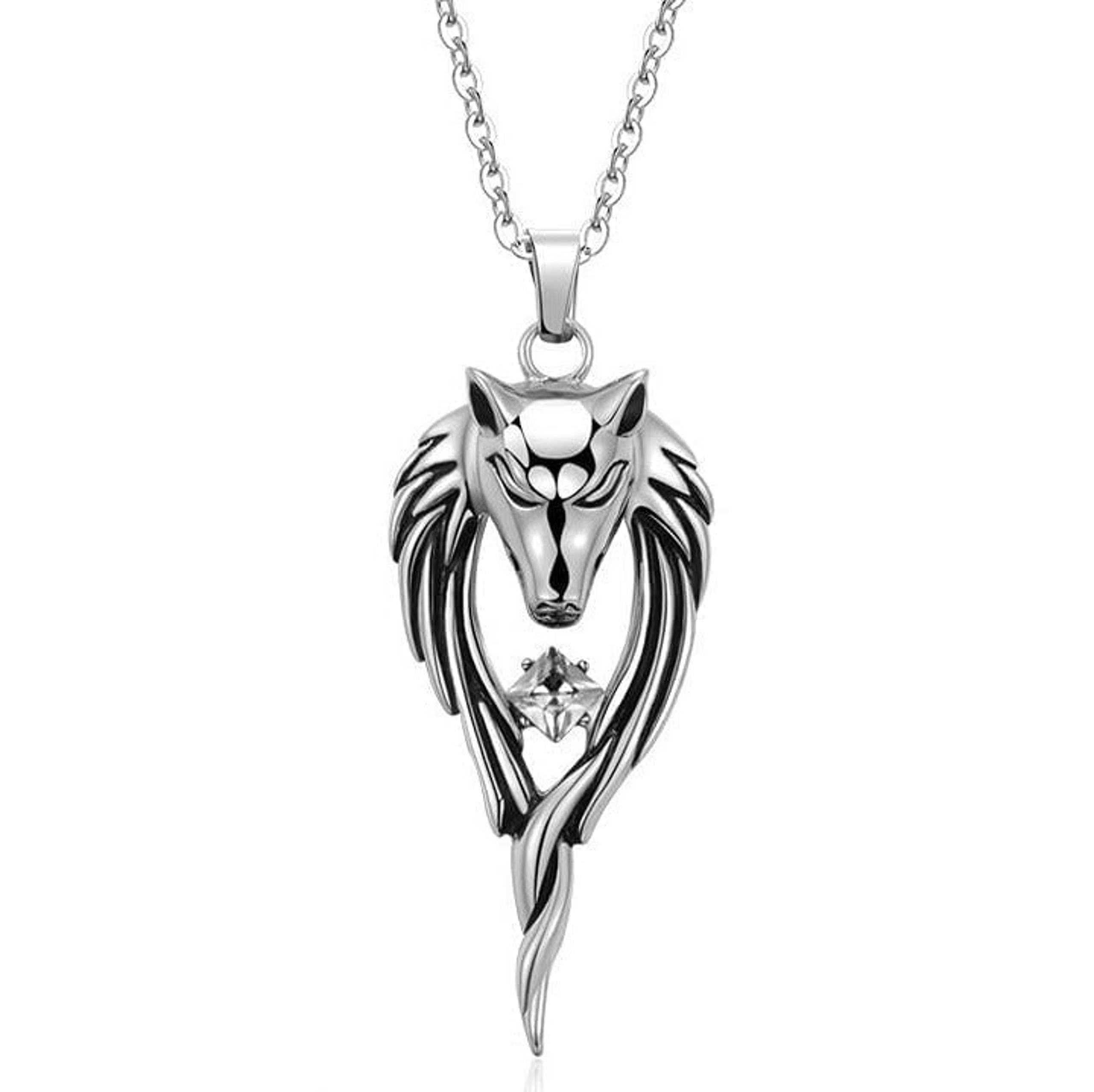 Retro domineering crystal wolf head pendant necklace for women/men, N90201P160