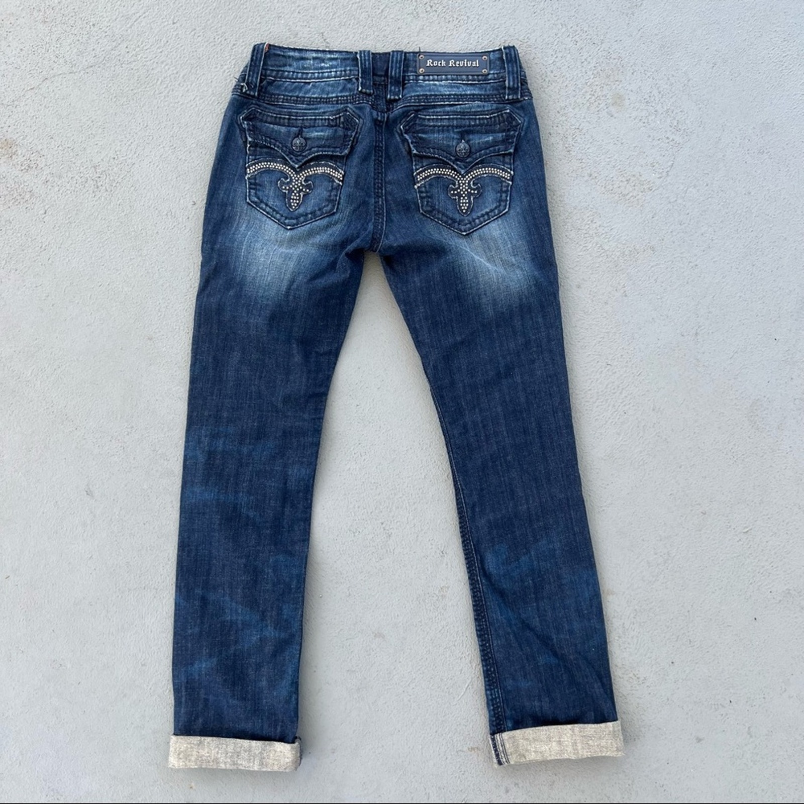 Rock Revival Debbie Straight dark wash flap pocket jeans Size 30