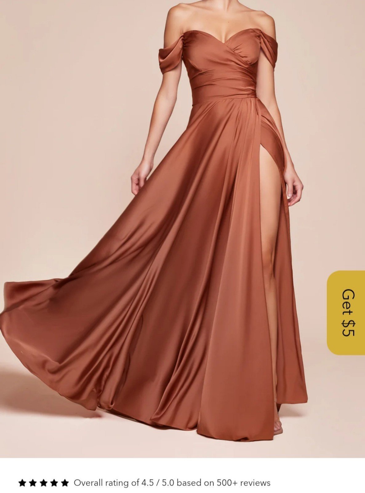 NWT- Gorgeous, Sienna Colored, Satin, Off-Shoulder Dress W/Sweetheart Neckline