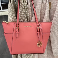 MICHAEL KORS Charlotte Large Leather Top-Zip Tote Tea Rose