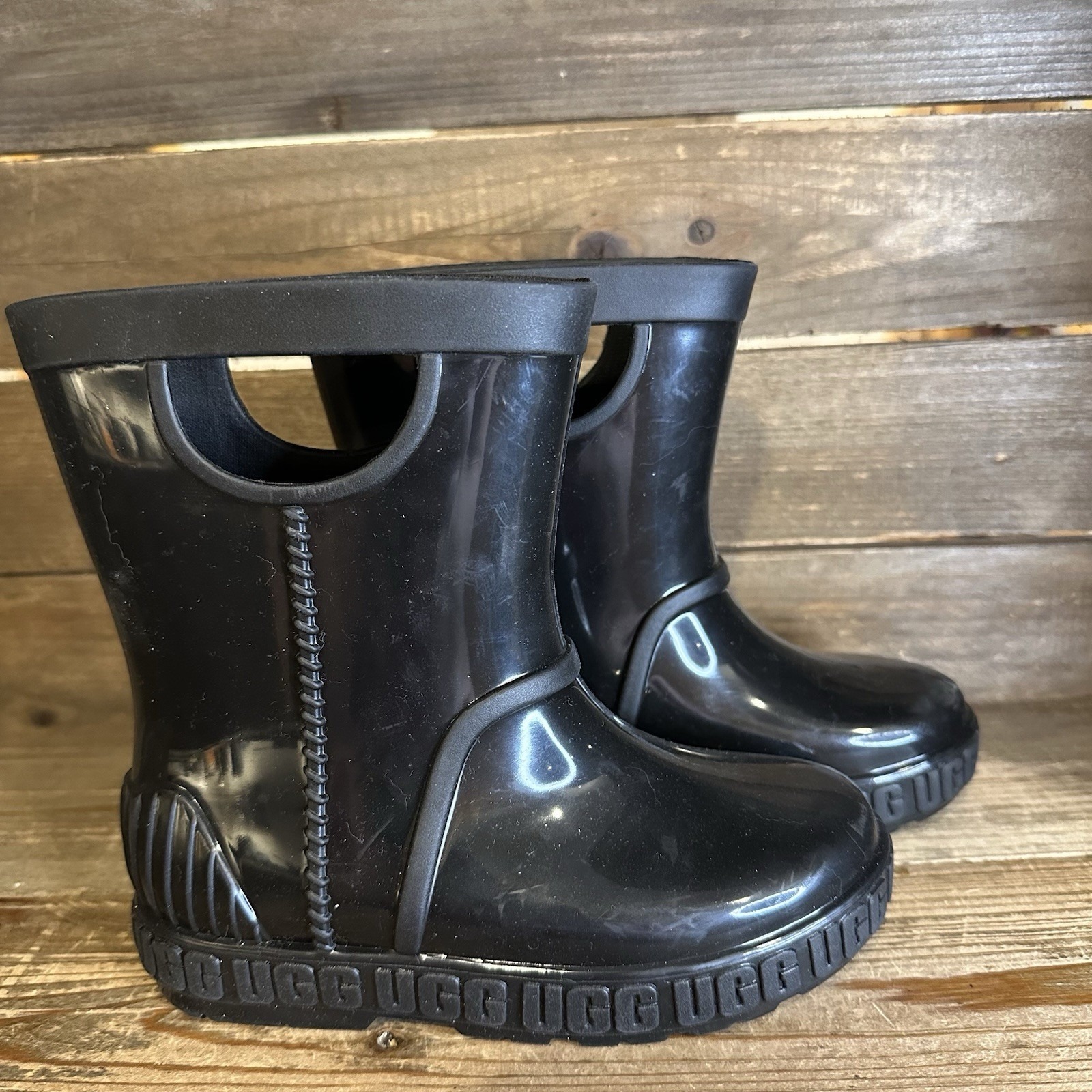 New Little Kids UGG Drizlita Black Water Rain Boots Size 10 C