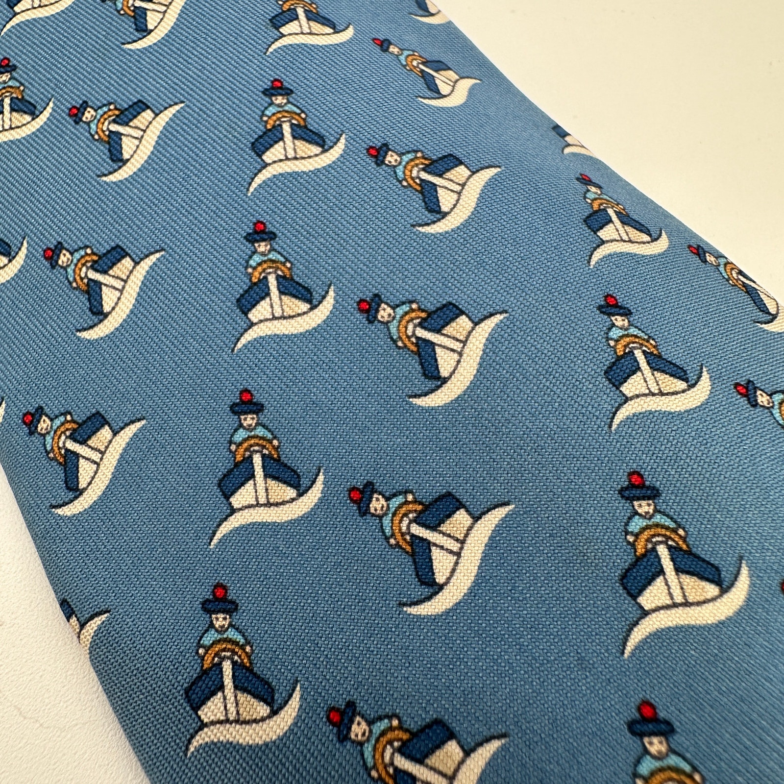 HERMES-PARIS 100% Silk Mens Tie Boat Rider Toy Boat & Captain