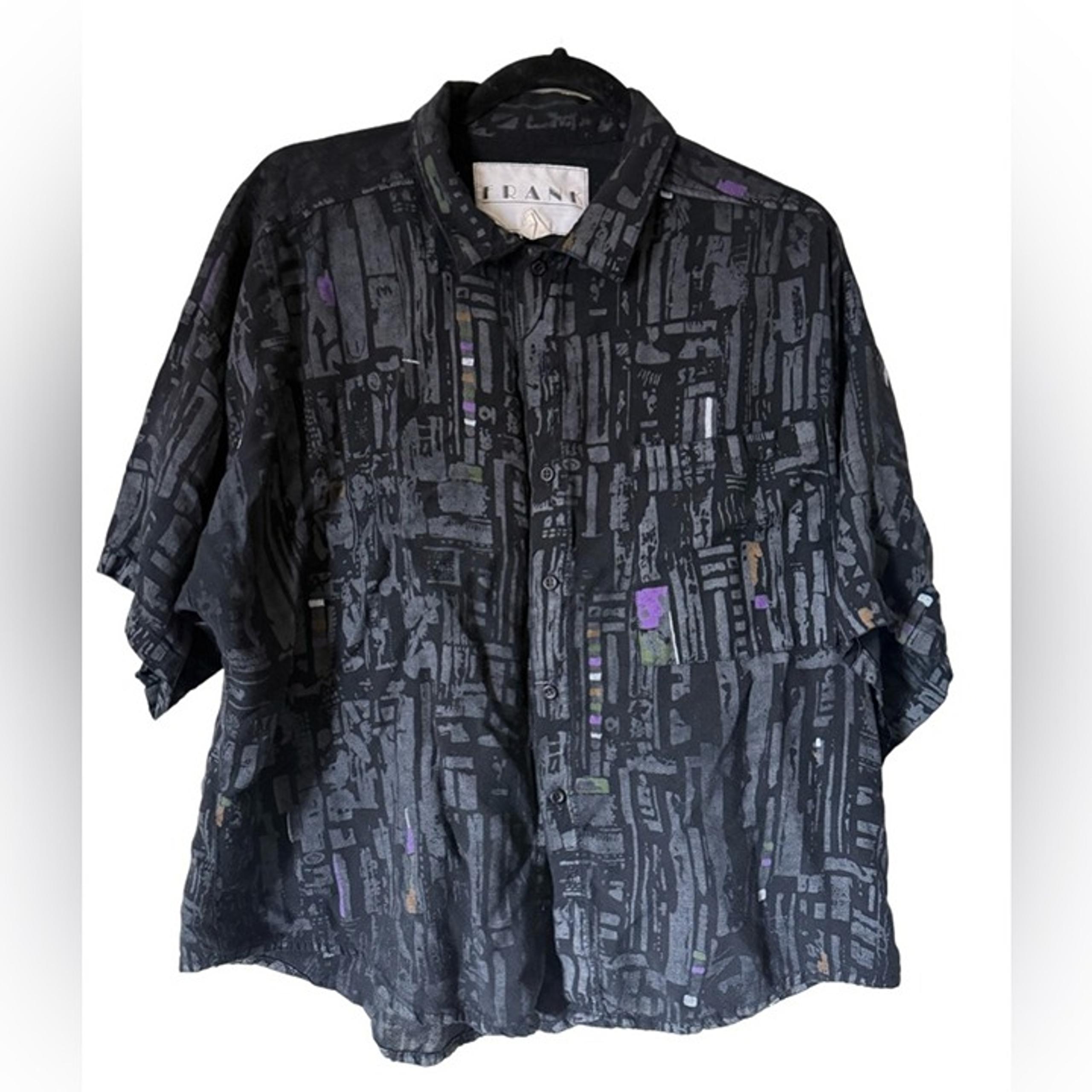 Vintage 80s FRANK Medium Funky Artsy Multicolor Geometric Print Button Up Shirt
