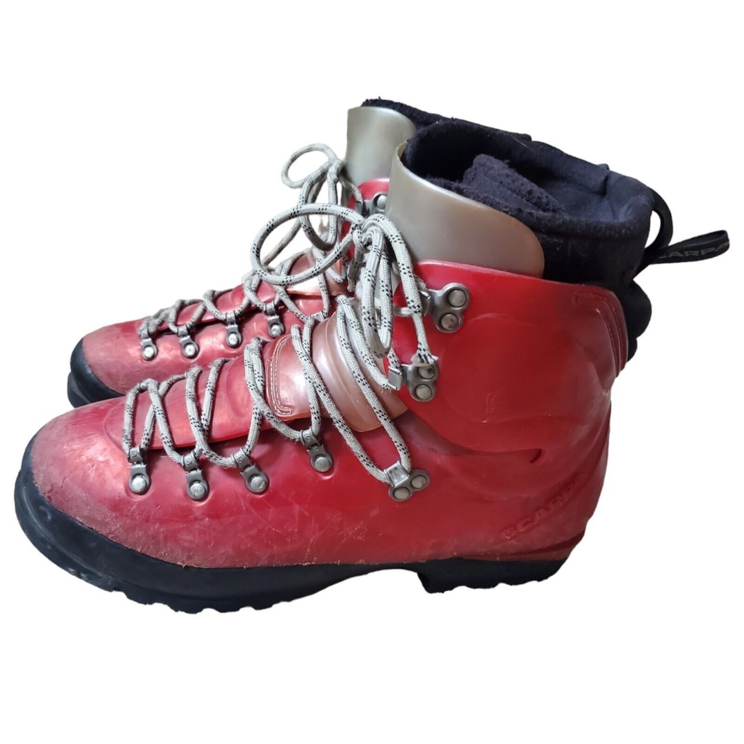 Scarpa Omega Mountaineering Ice Climbing Red Plastic Boots Men UK 9 READ SCUFFS