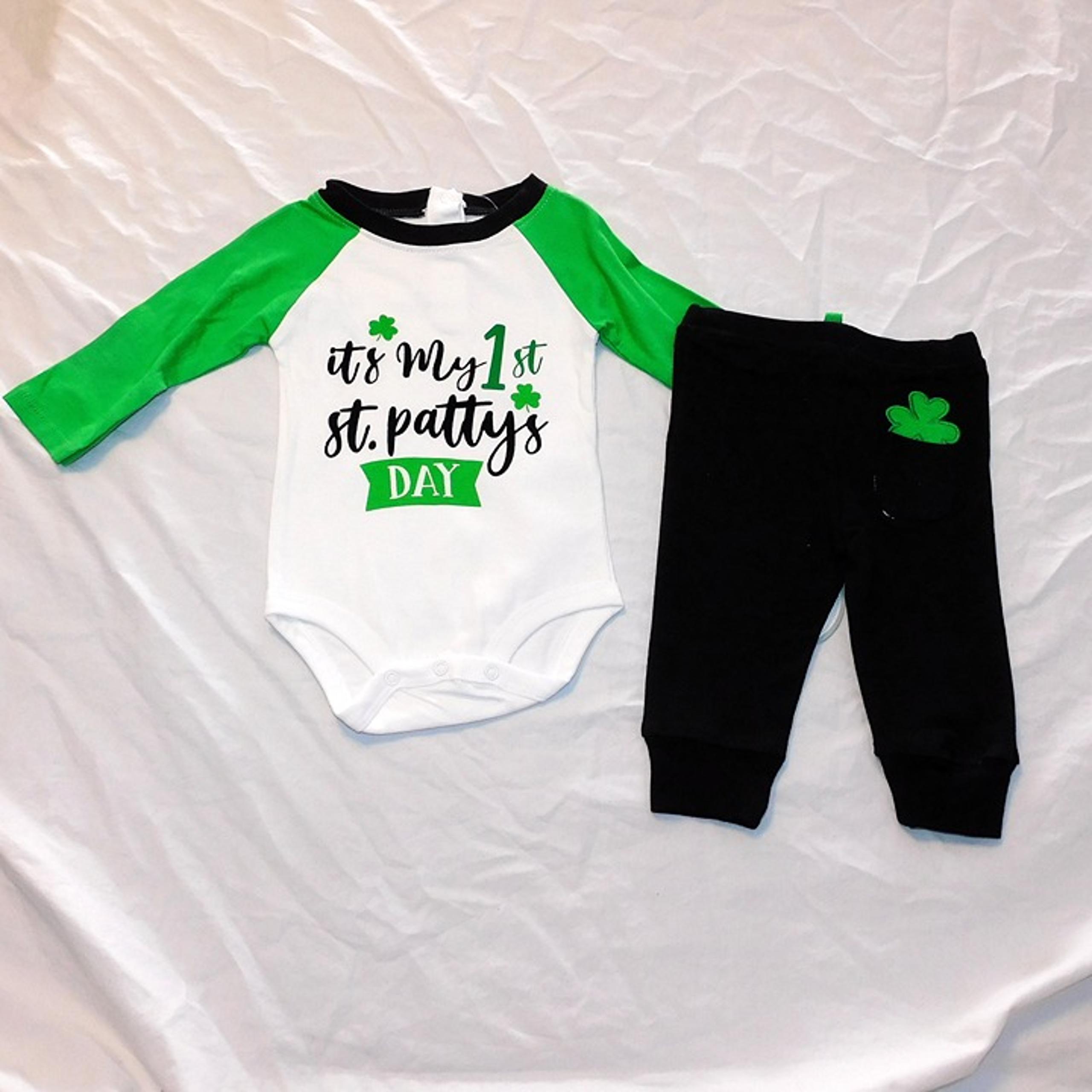 Baby First St Patricks Day Outfit St Pattys 2 Pce Pants 0-3 Months Unisex NEW